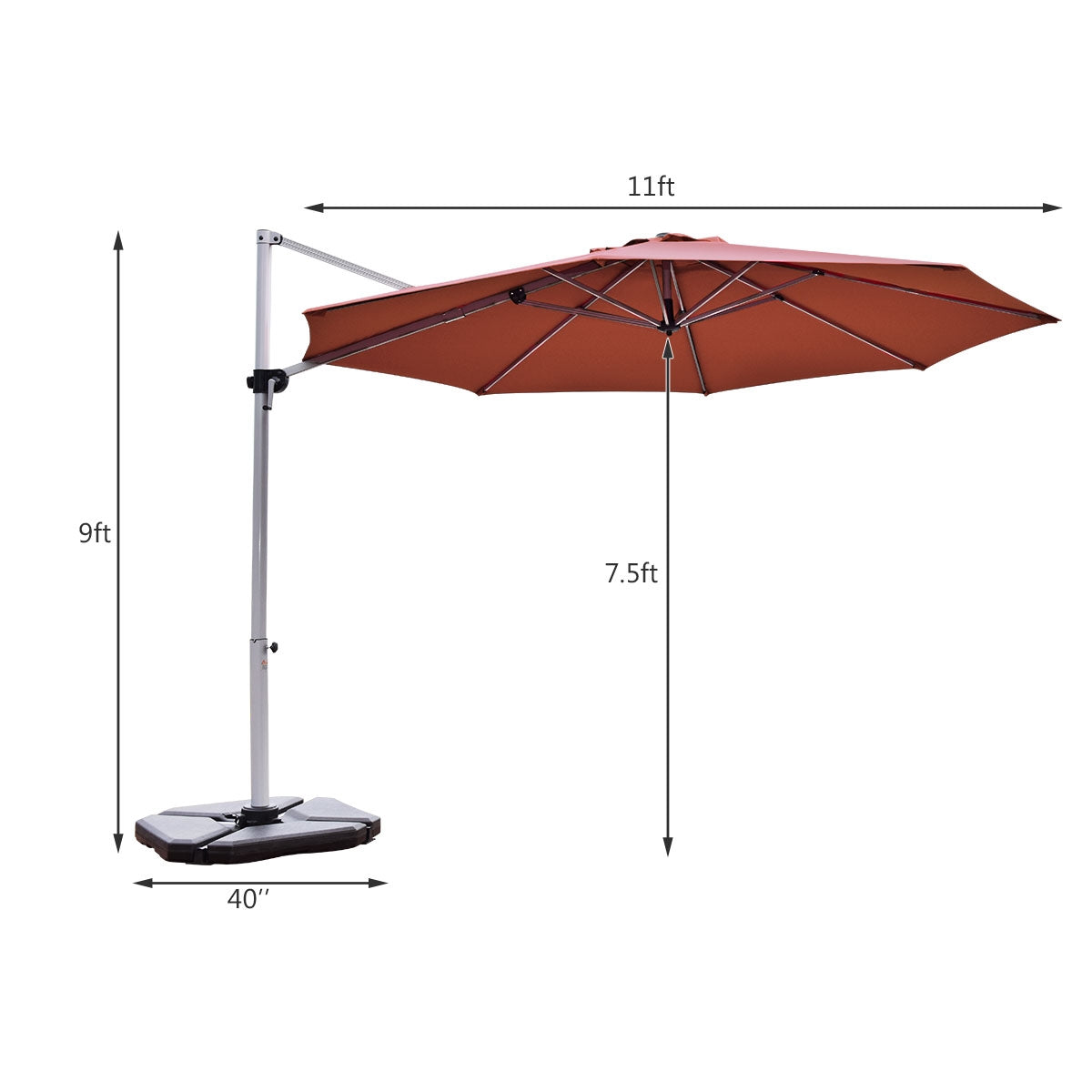 11 Feet Patio Offset Cantilever Umbrella 360° Rotation Aluminum Tilt-Brick Red Kids Crystal
