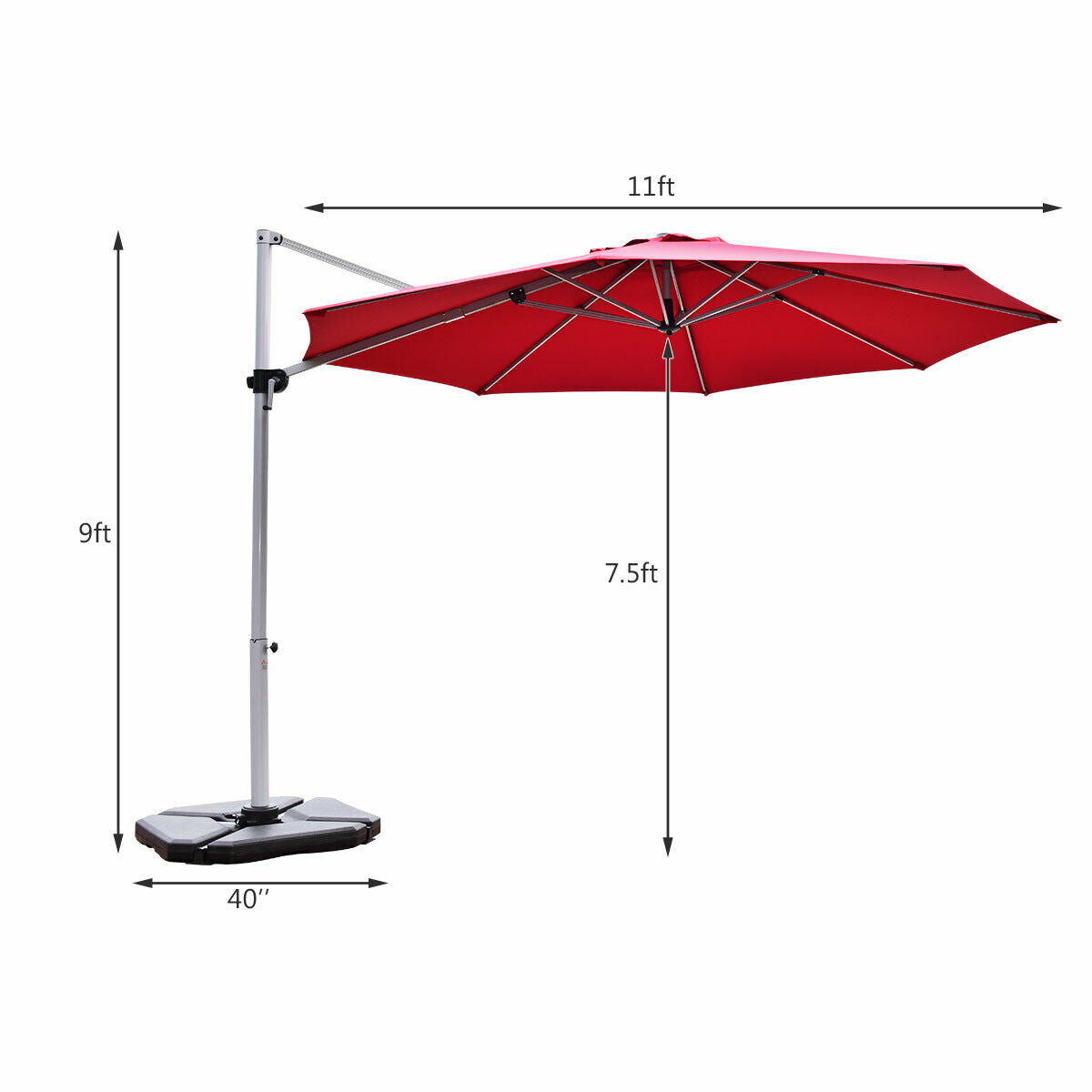 11 Feet Patio Offset Cantilever Umbrella 360° Rotation Aluminum Tilt-Red Kids Crystal