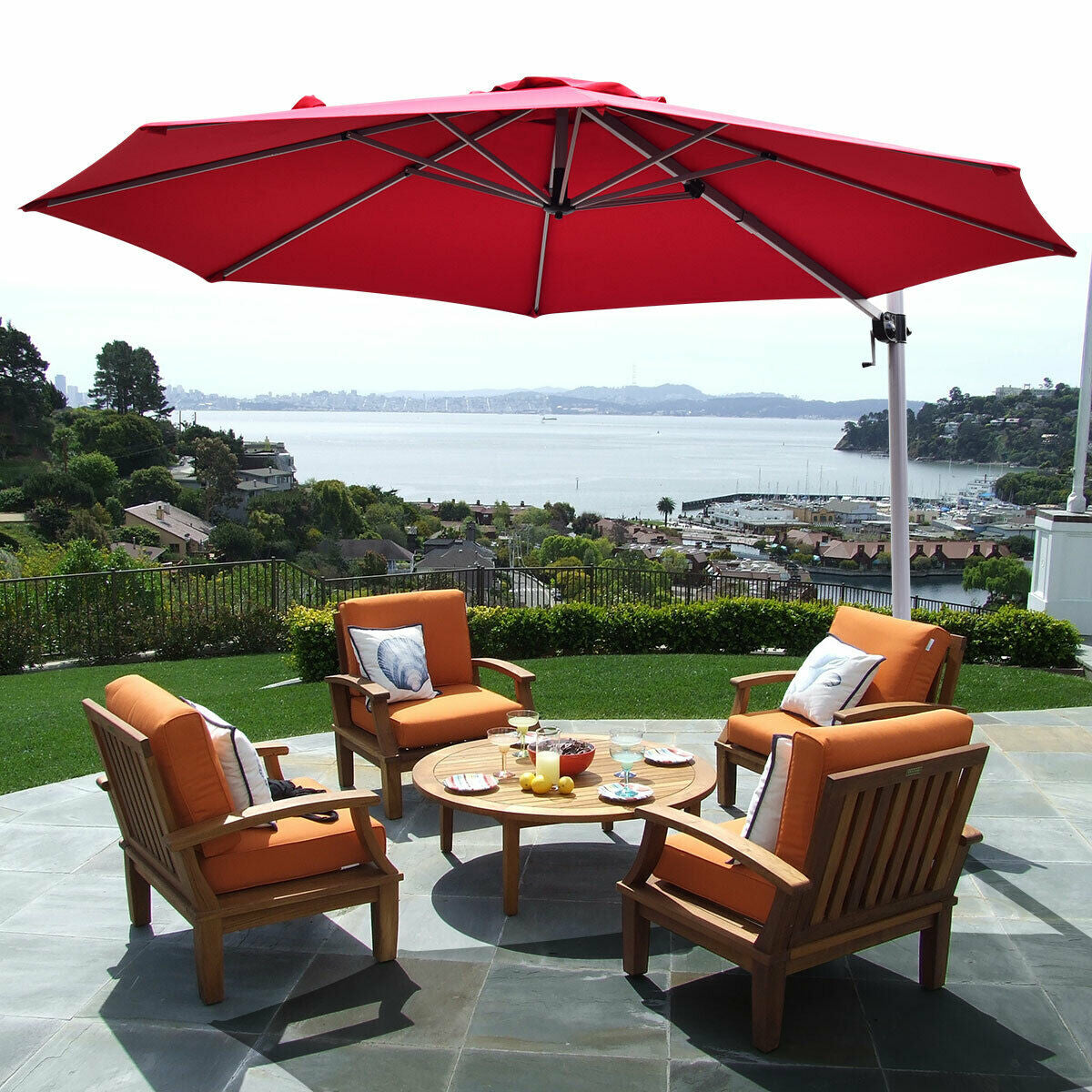 11 Feet Patio Offset Cantilever Umbrella 360° Rotation Aluminum Tilt-Red Kids Crystal