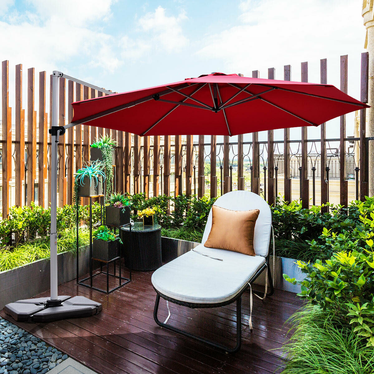 11 Feet Patio Offset Cantilever Umbrella 360° Rotation Aluminum Tilt-Red Kids Crystal