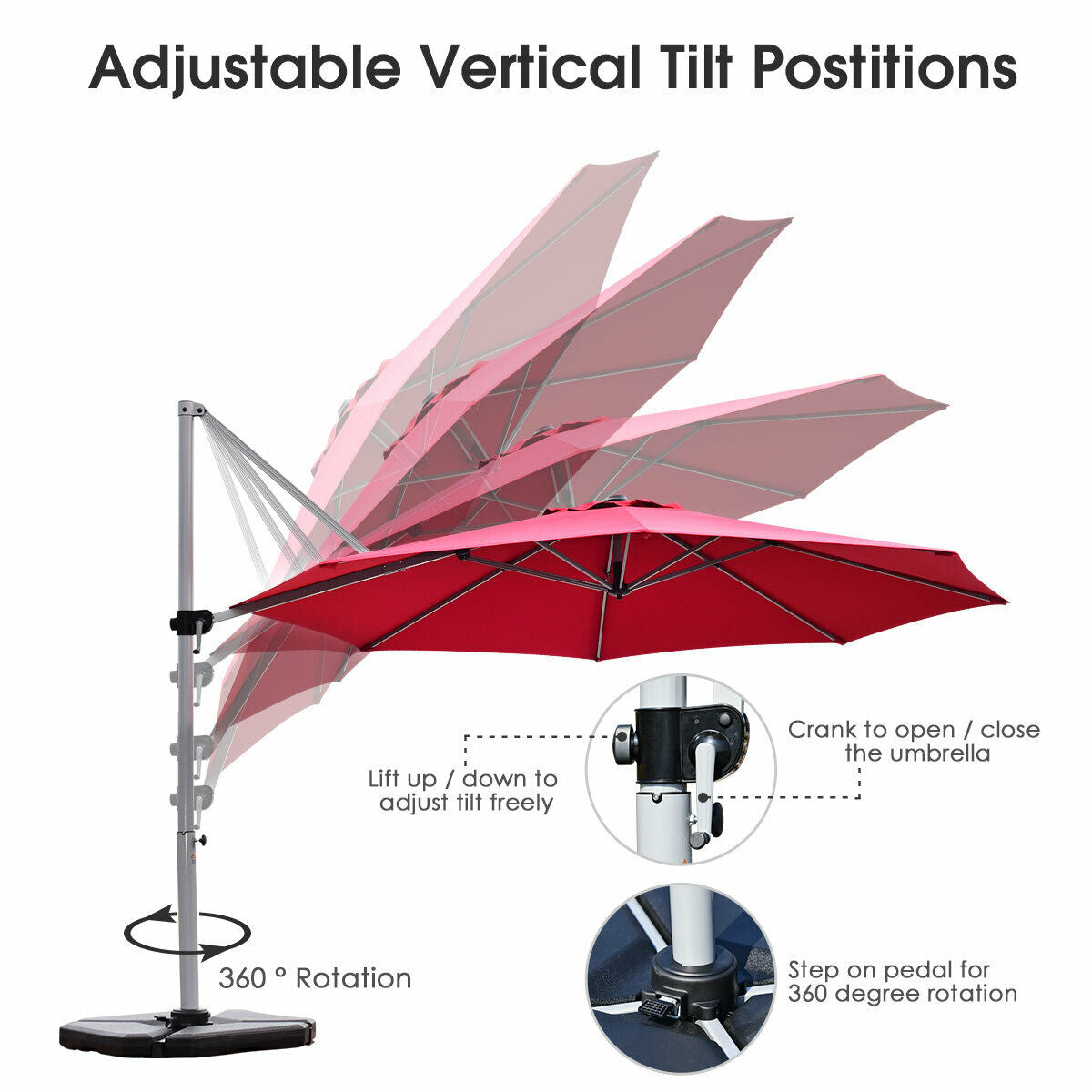 11 Feet Patio Offset Cantilever Umbrella 360° Rotation Aluminum Tilt-Red Kids Crystal
