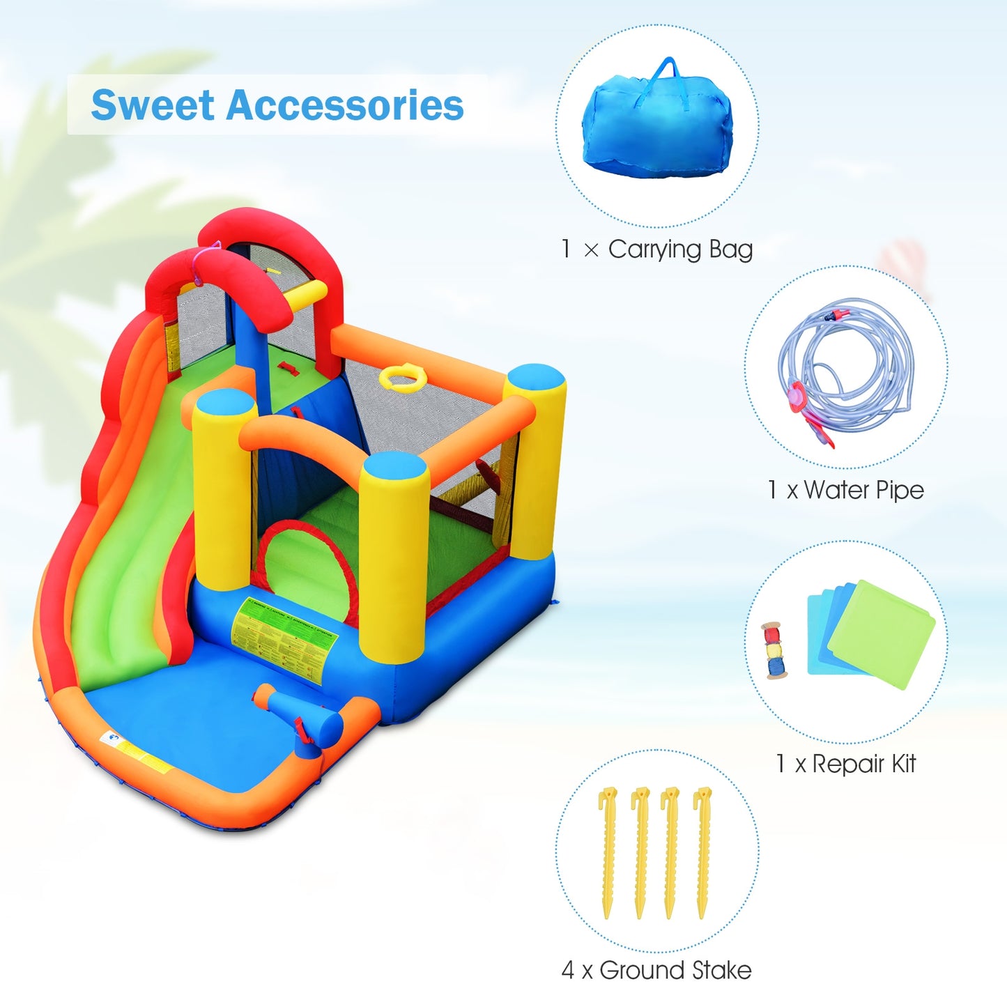 Inflatable Water Slide Bounce House with Pool and Cannon Without Blower Kids Crystal