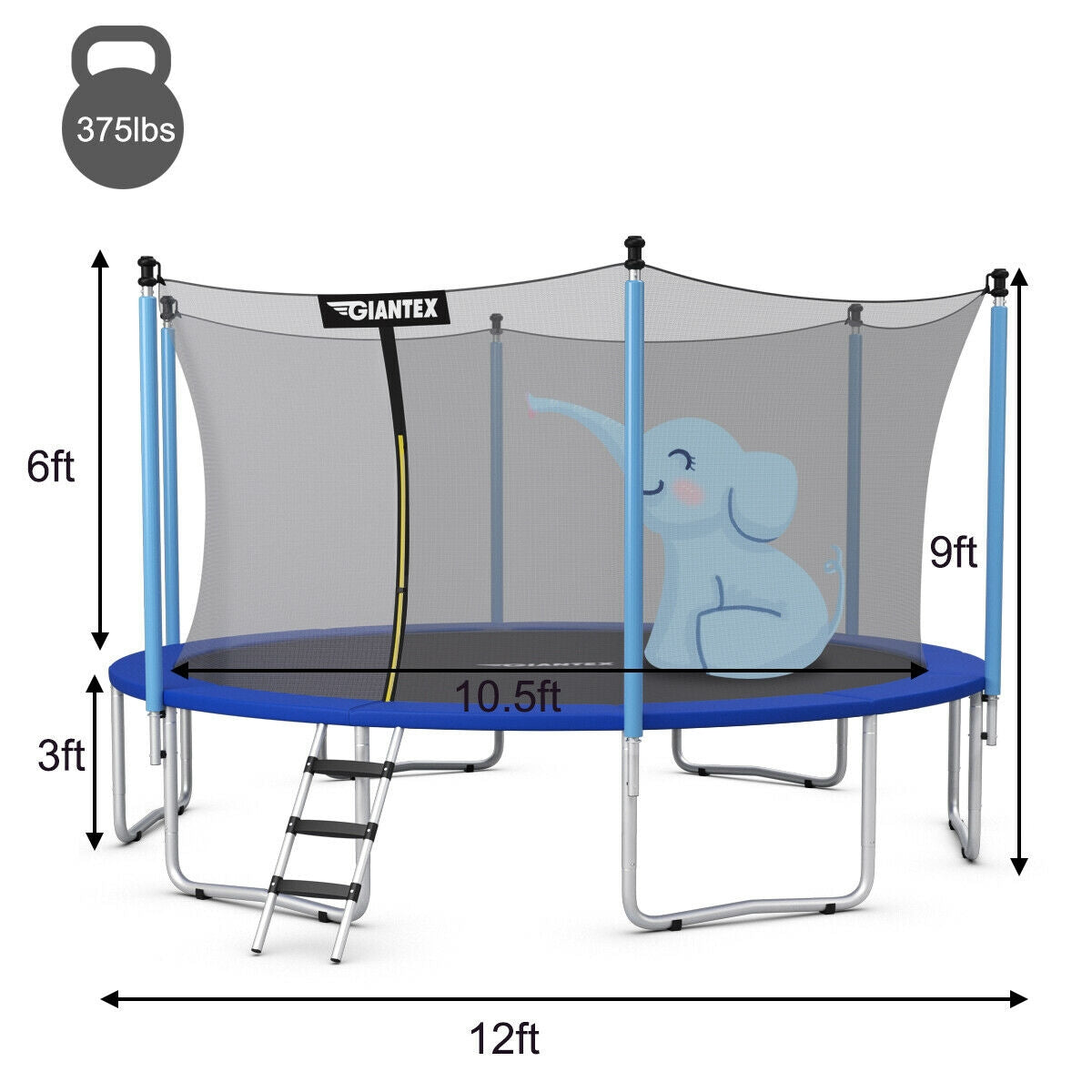 12 Feet Trampoline Combo with Spring Pad Ladder Kids Crystal