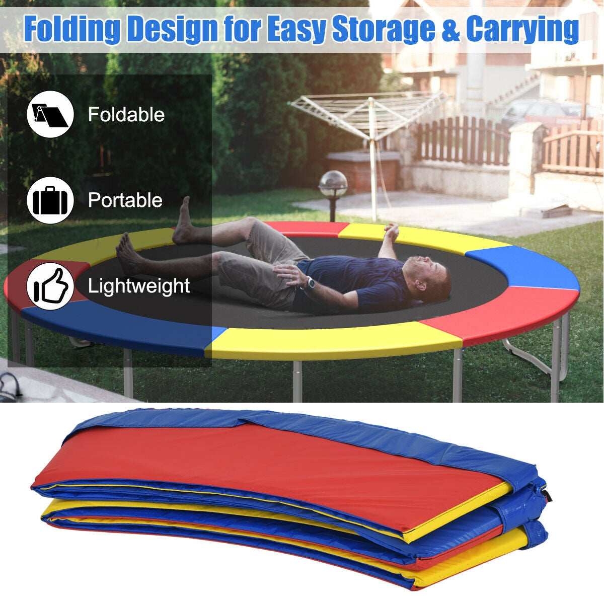 10Ft Waterproof Safety Trampoline Bounce Frame Spring Cover Outdoor/Indoor-Multicolor Kids Crystal