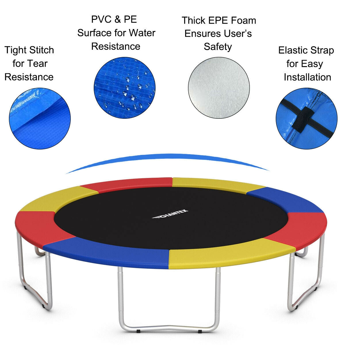 10Ft Waterproof Safety Trampoline Bounce Frame Spring Cover Outdoor/Indoor-Multicolor Kids Crystal