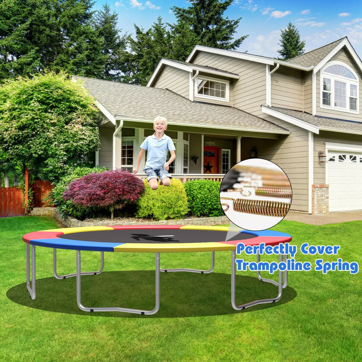 10Ft Waterproof Safety Trampoline Bounce Frame Spring Cover Outdoor/Indoor-Multicolor Kids Crystal