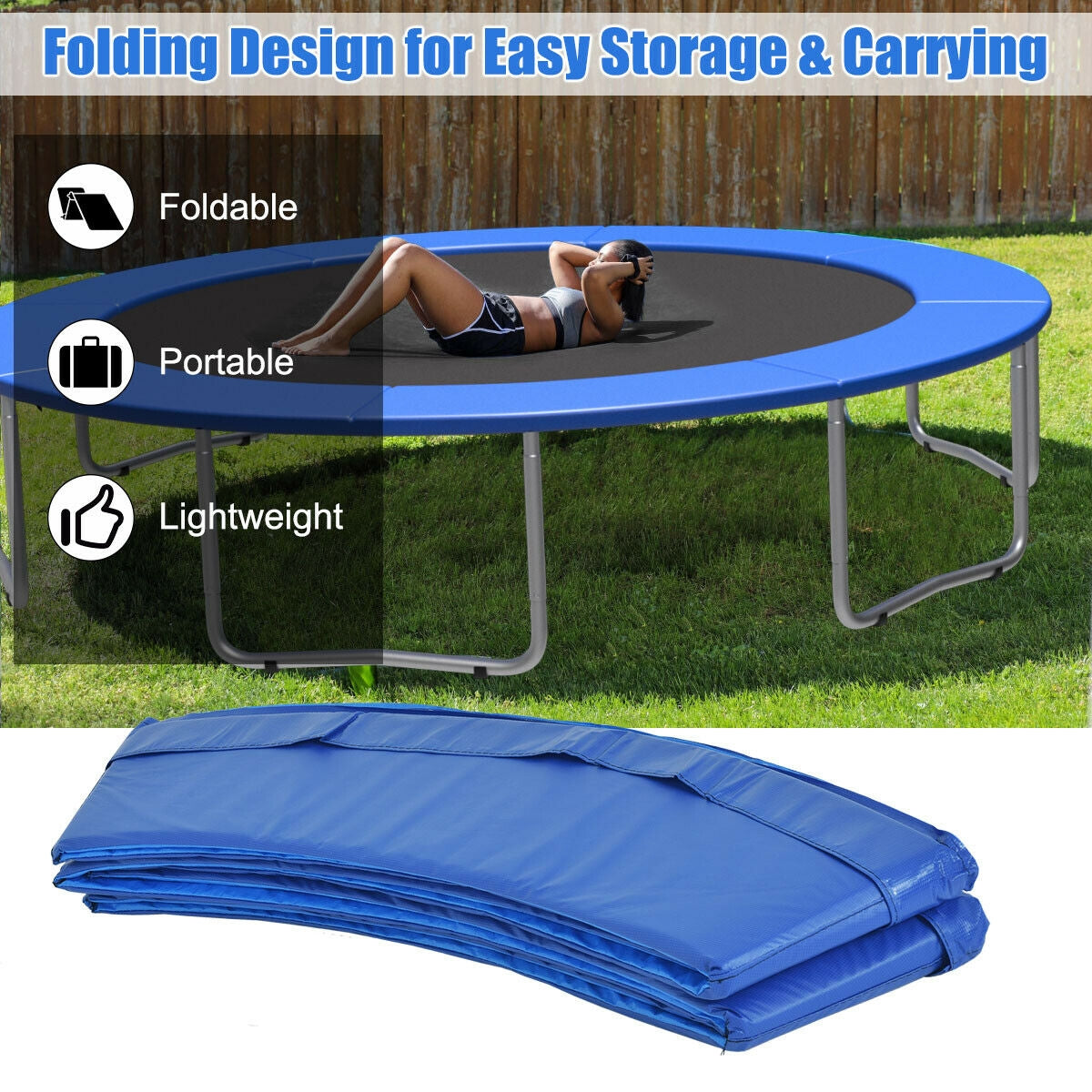 10Ft Waterproof Safety Trampoline Bounce Frame Spring Cover Outdoor/Indoor-Navy Kids Crystal