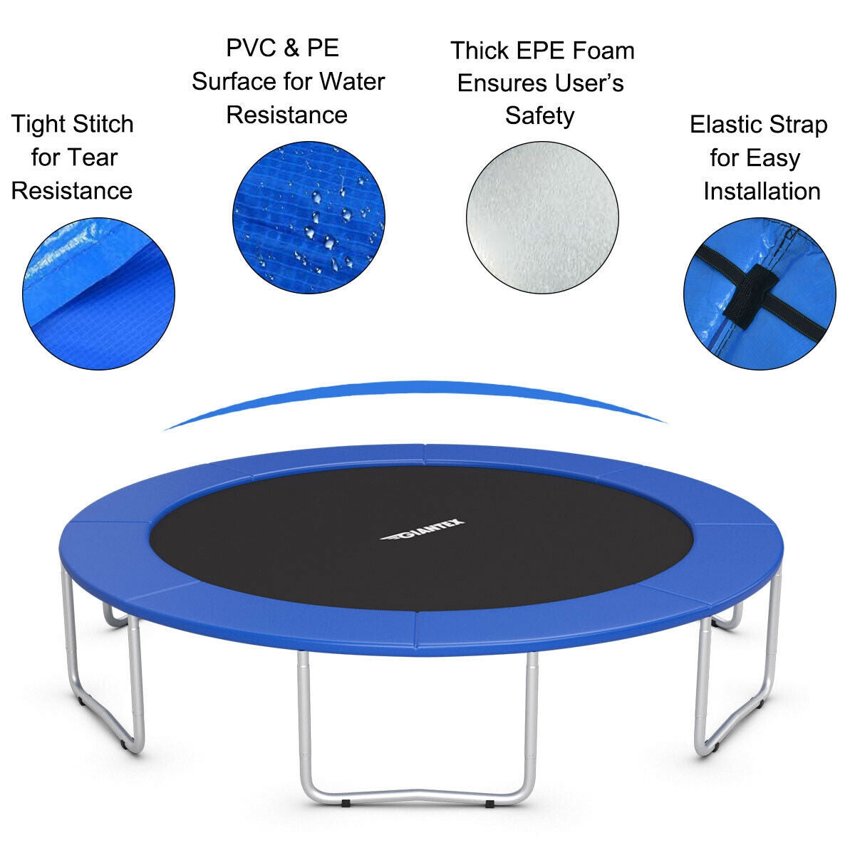 10Ft Waterproof Safety Trampoline Bounce Frame Spring Cover Outdoor/Indoor-Navy Kids Crystal