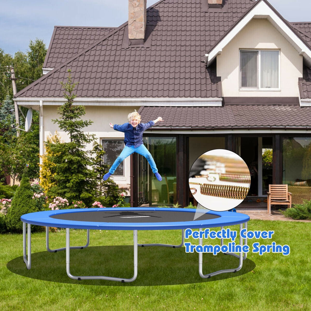 10Ft Waterproof Safety Trampoline Bounce Frame Spring Cover Outdoor/Indoor-Navy Kids Crystal