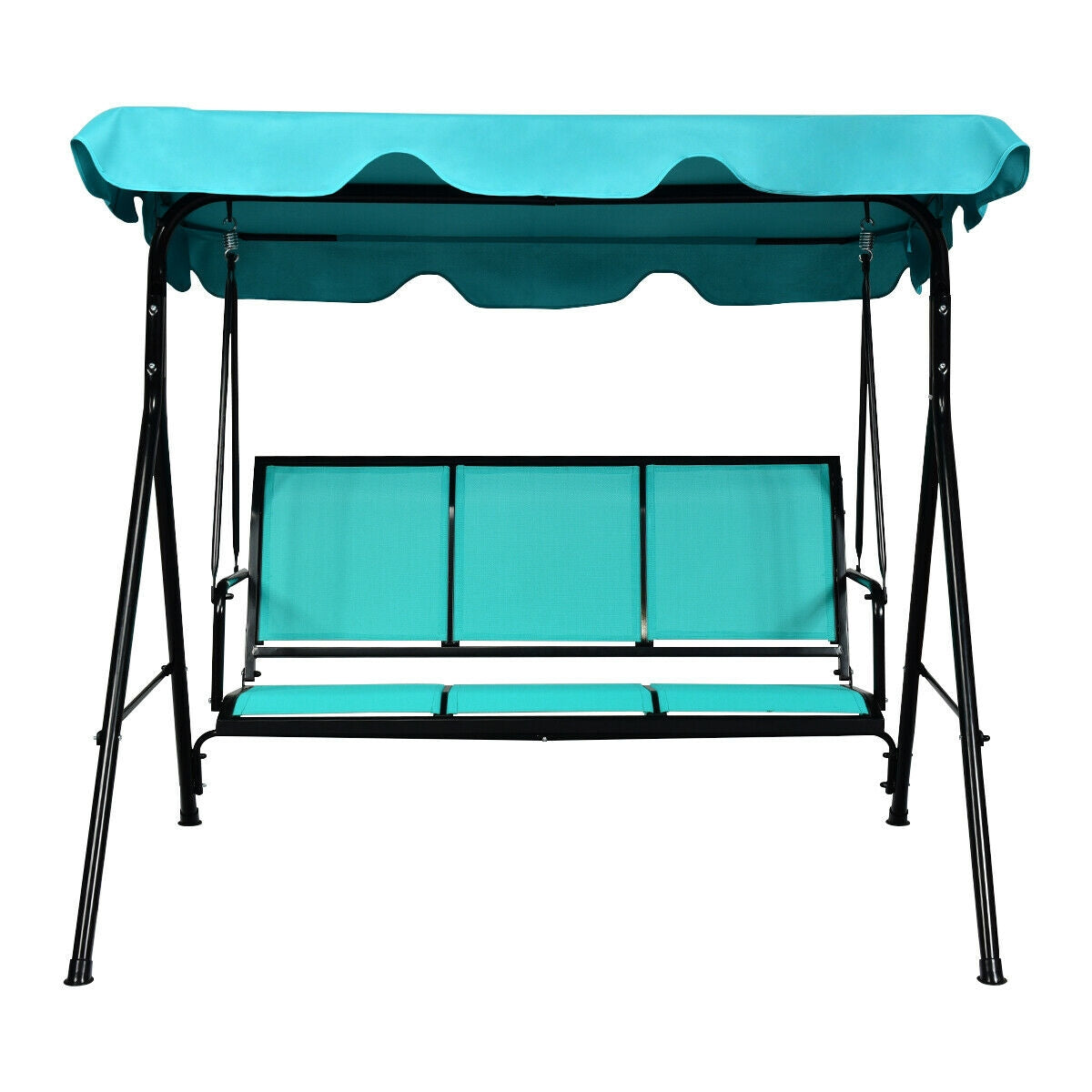 3 Person Patio Swing with Polyester Angle Adjustable Canopy and Steel Frame-Blue Kids Crystal