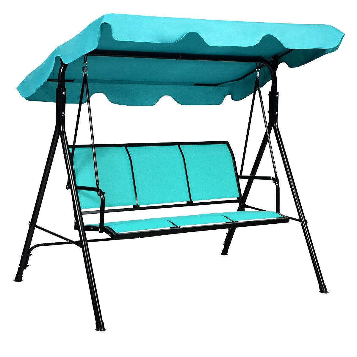 3 Person Patio Swing with Polyester Angle Adjustable Canopy and Steel Frame-Blue Kids Crystal