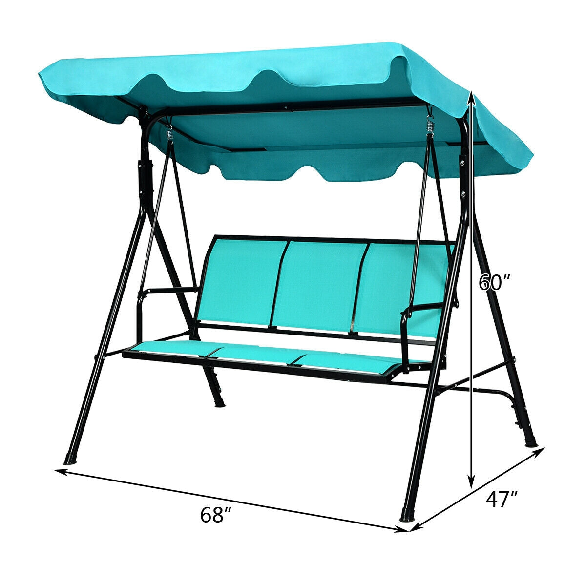 3 Person Patio Swing with Polyester Angle Adjustable Canopy and Steel Frame-Blue Kids Crystal