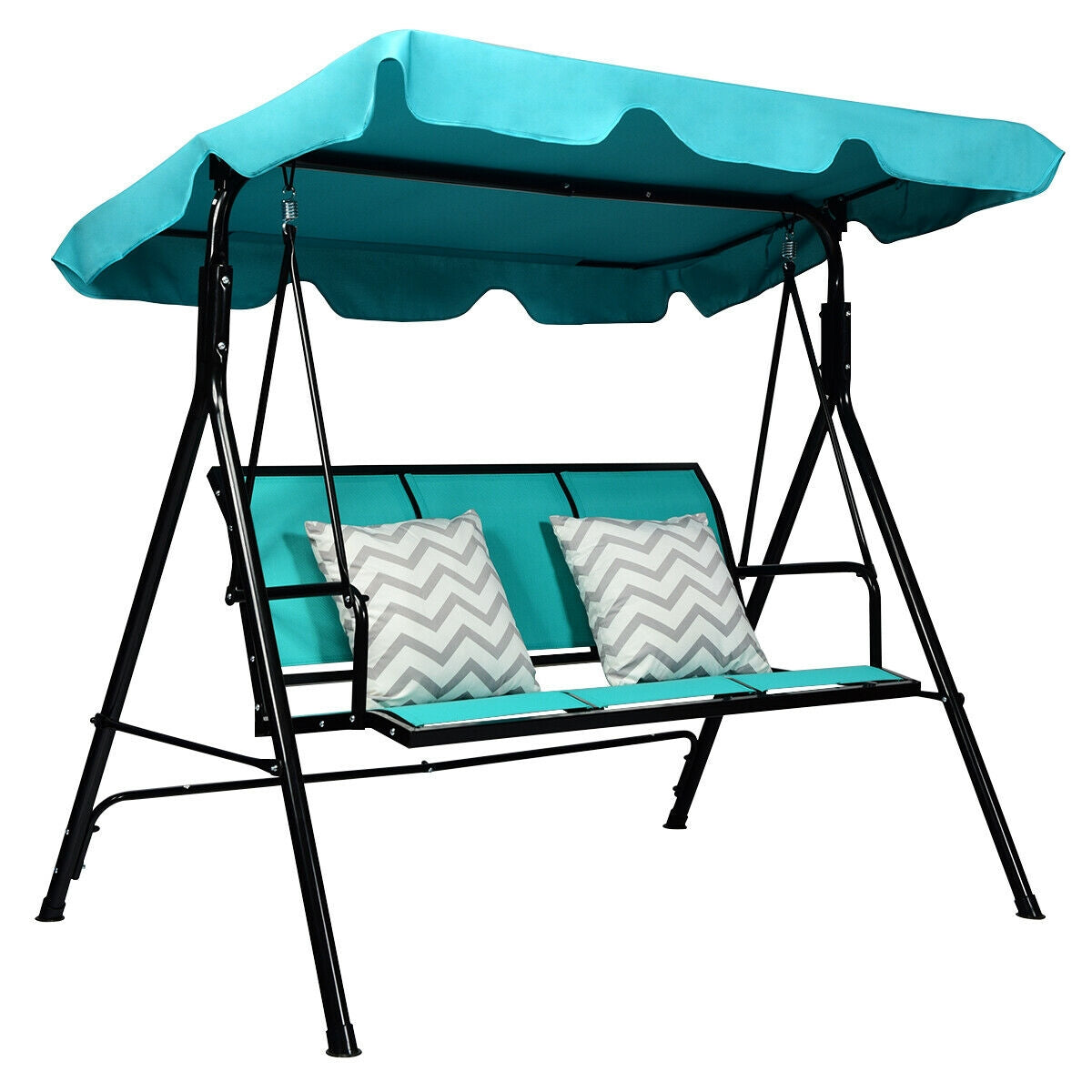 3 Person Patio Swing with Polyester Angle Adjustable Canopy and Steel Frame-Blue Kids Crystal