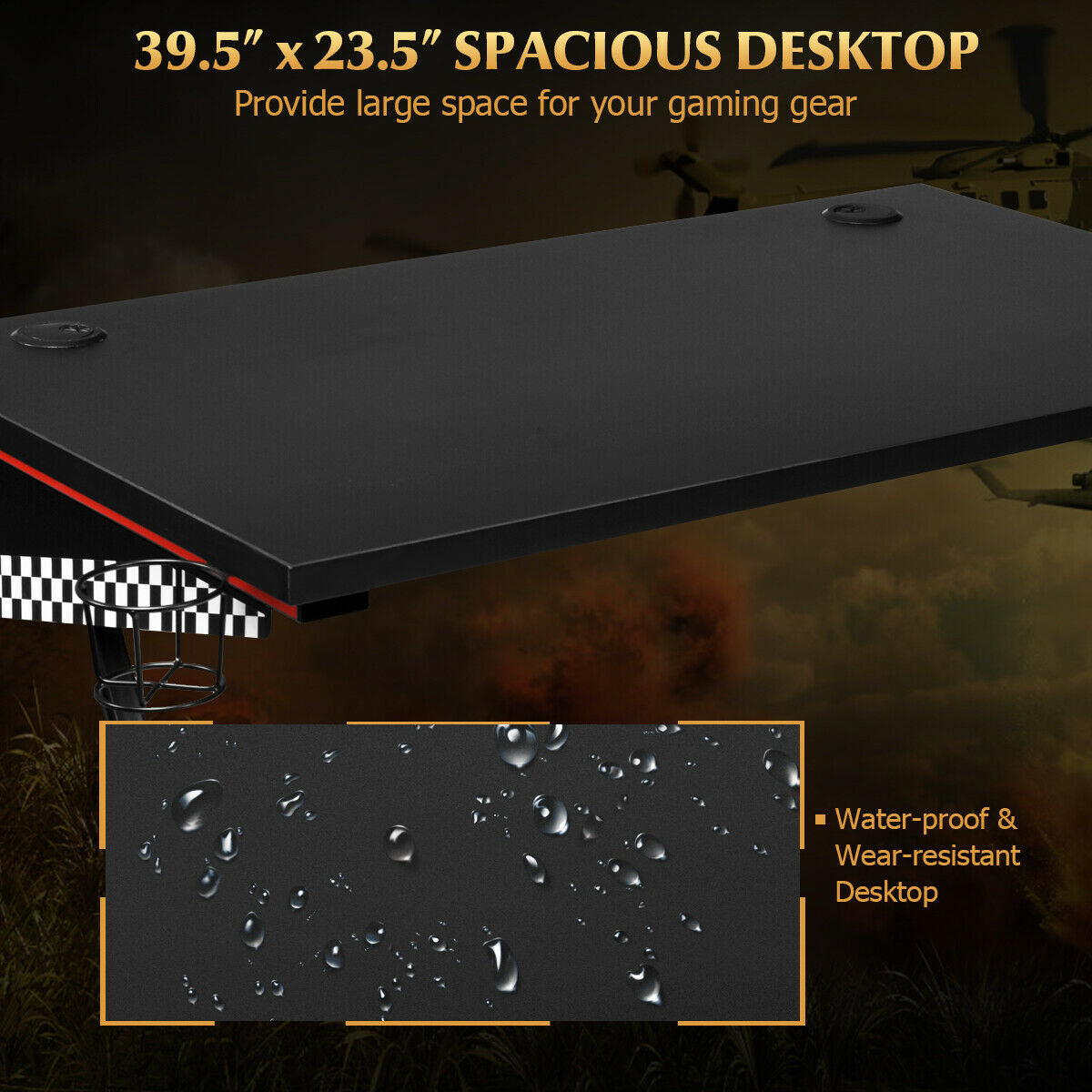 Ergonomic PC Computer Gaming Desk with Cup Holder/Headphone Hook Kids Crystal