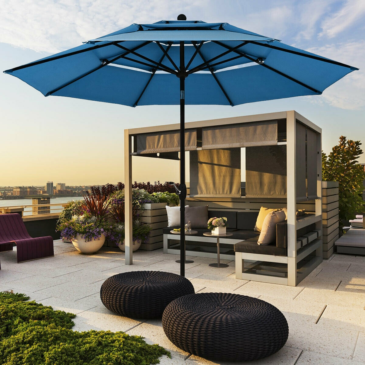 10ft 3 Tier Outdoor Patio Umbrella with Double Vented-Blue Kids Crystal