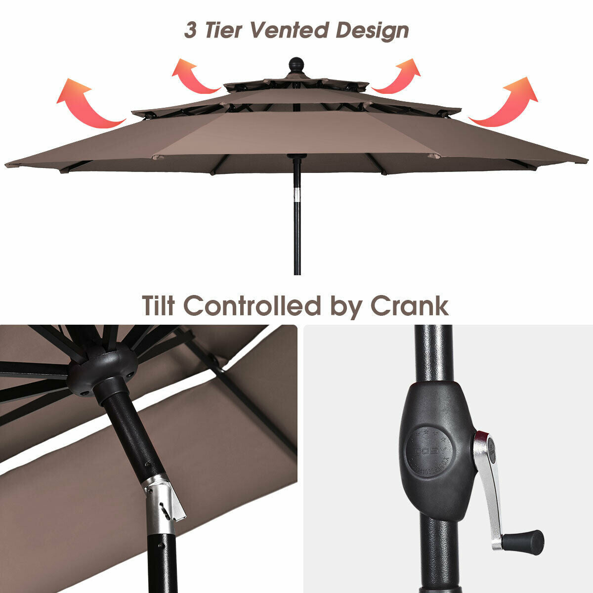 10ft 3 Tier Outdoor Patio Umbrella with Double Vented-Tan Kids Crystal