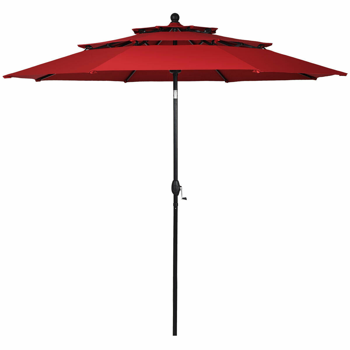 10ft 3 Tier Outdoor Patio Umbrella with Double Vented-Burgundy Kids Crystal