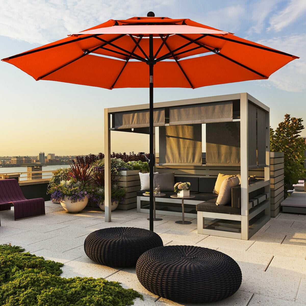 10ft 3 Tier Outdoor Patio Umbrella with Double Vented-Orange Kids Crystal
