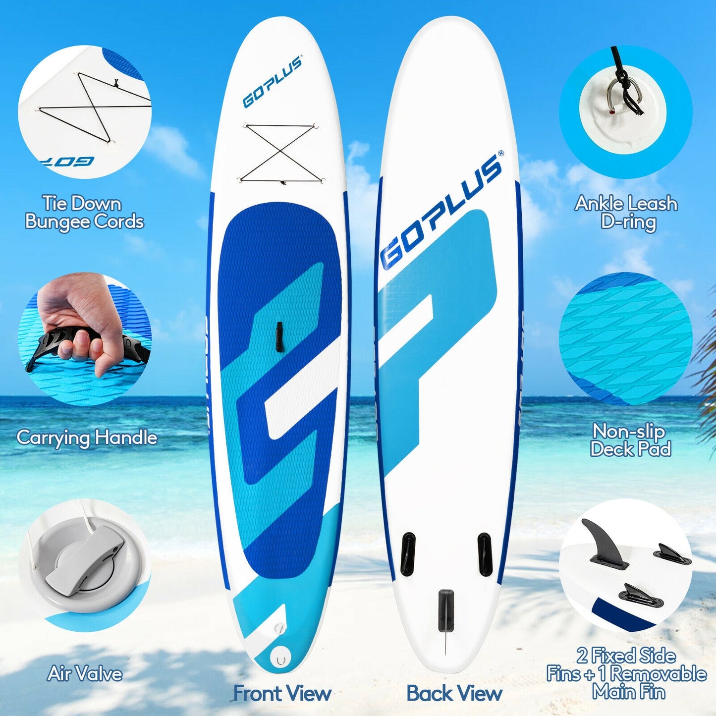 10 Feet Inflatable Stand Up Paddle Board 6 inch Thick with Backpack Leash Aluminum Paddle Kids Crystal