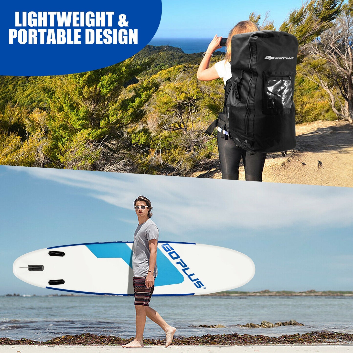 10 Feet Inflatable Stand Up Paddle Board 6 inch Thick with Backpack Leash Aluminum Paddle Kids Crystal