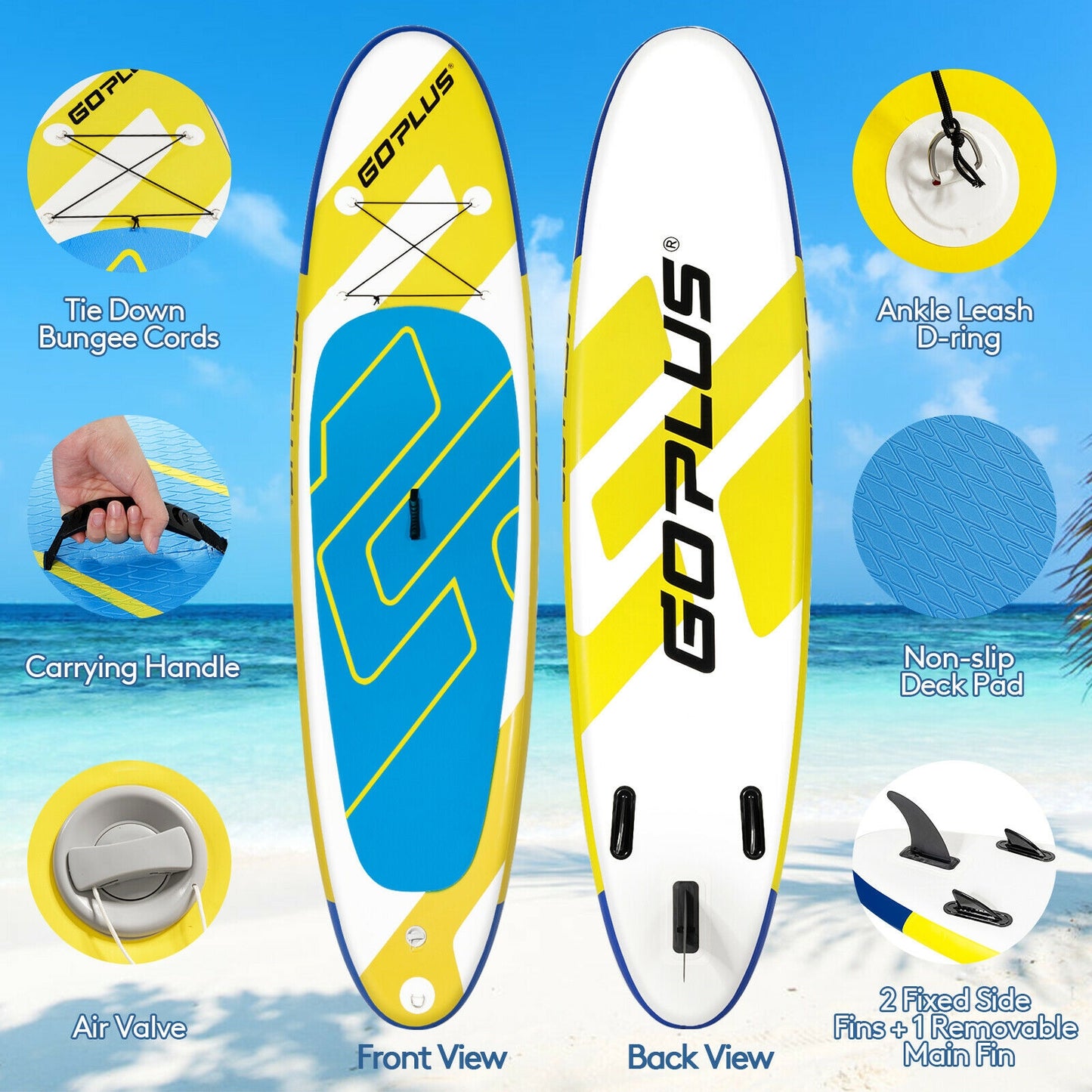 10 Feet Inflatable Stand Up Paddle Board with Backpack Leash and Aluminum Paddle Kids Crystal