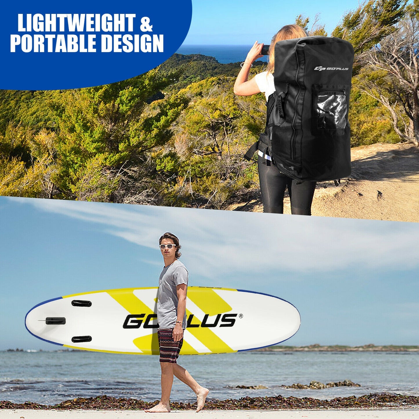 10 Feet Inflatable Stand Up Paddle Board with Backpack Leash and Aluminum Paddle Kids Crystal