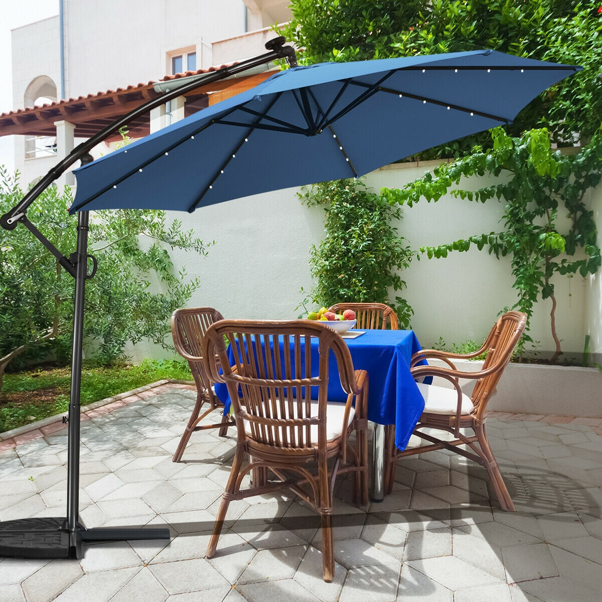 10 ft 360° Rotation Solar Powered LED Patio Offset Umbrella without Weight Base-Blue Kids Crystal