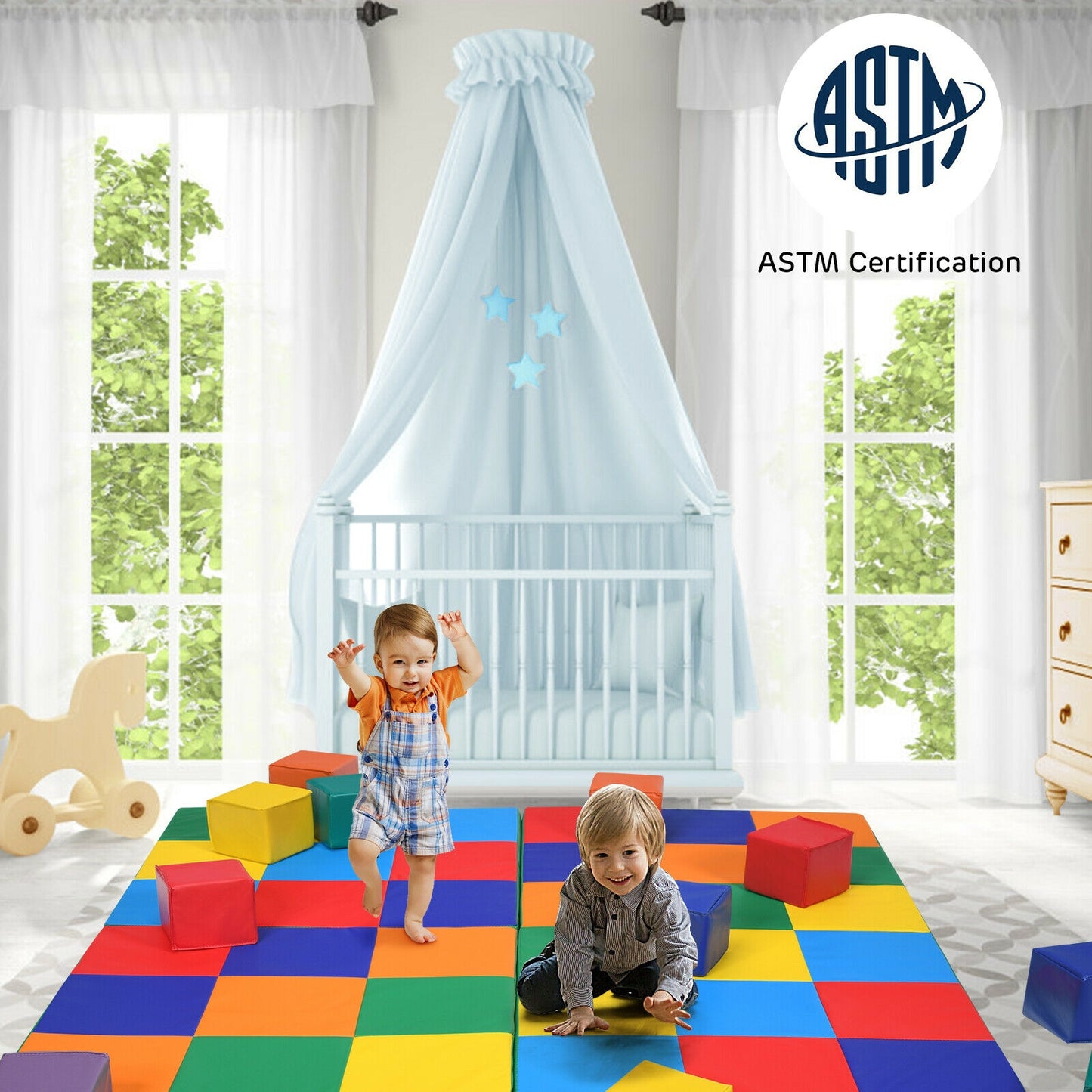 58 Inch Toddler Foam Play Mat Baby Folding Activity Floor Mat Kids Crystal