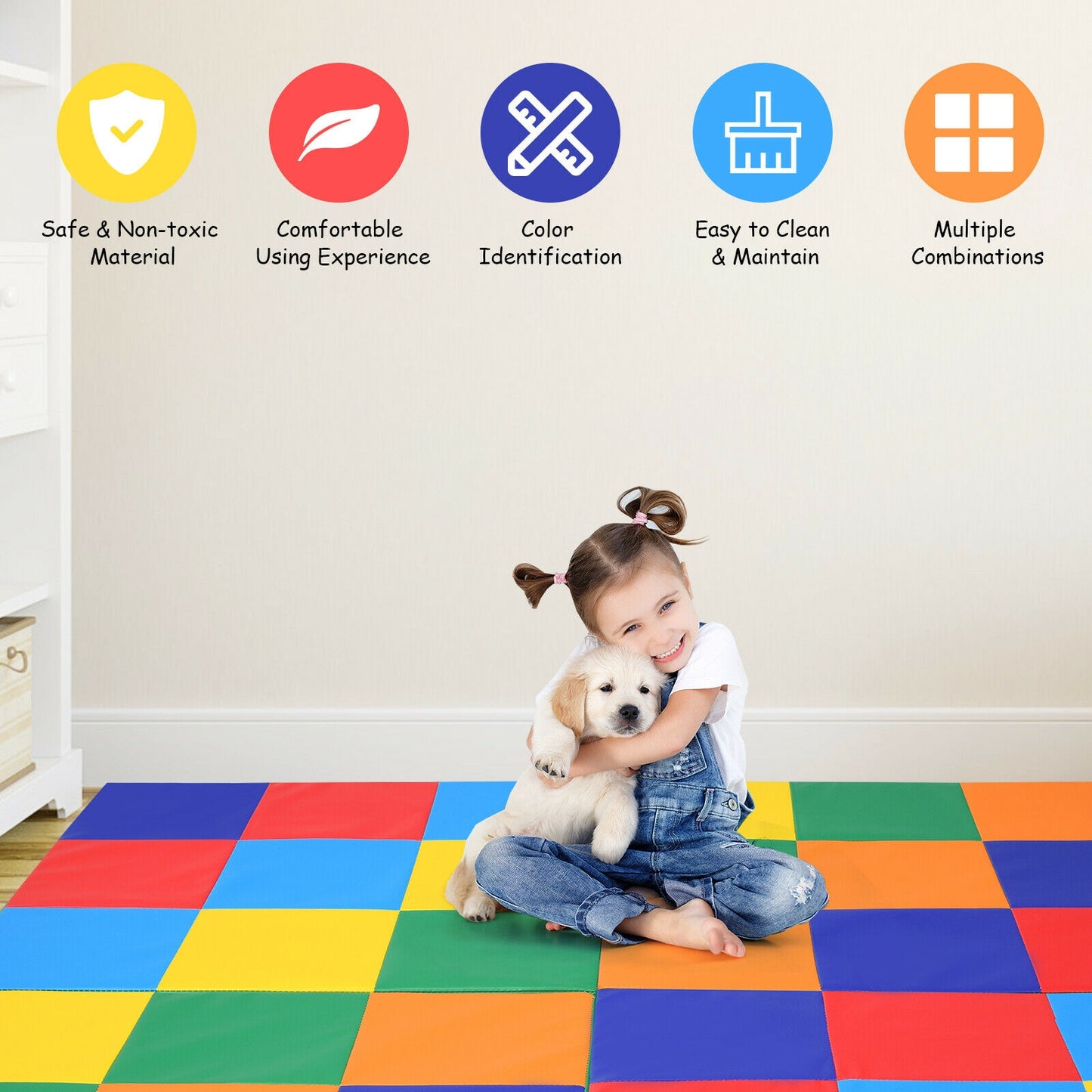 58 Inch Toddler Foam Play Mat Baby Folding Activity Floor Mat Kids Crystal