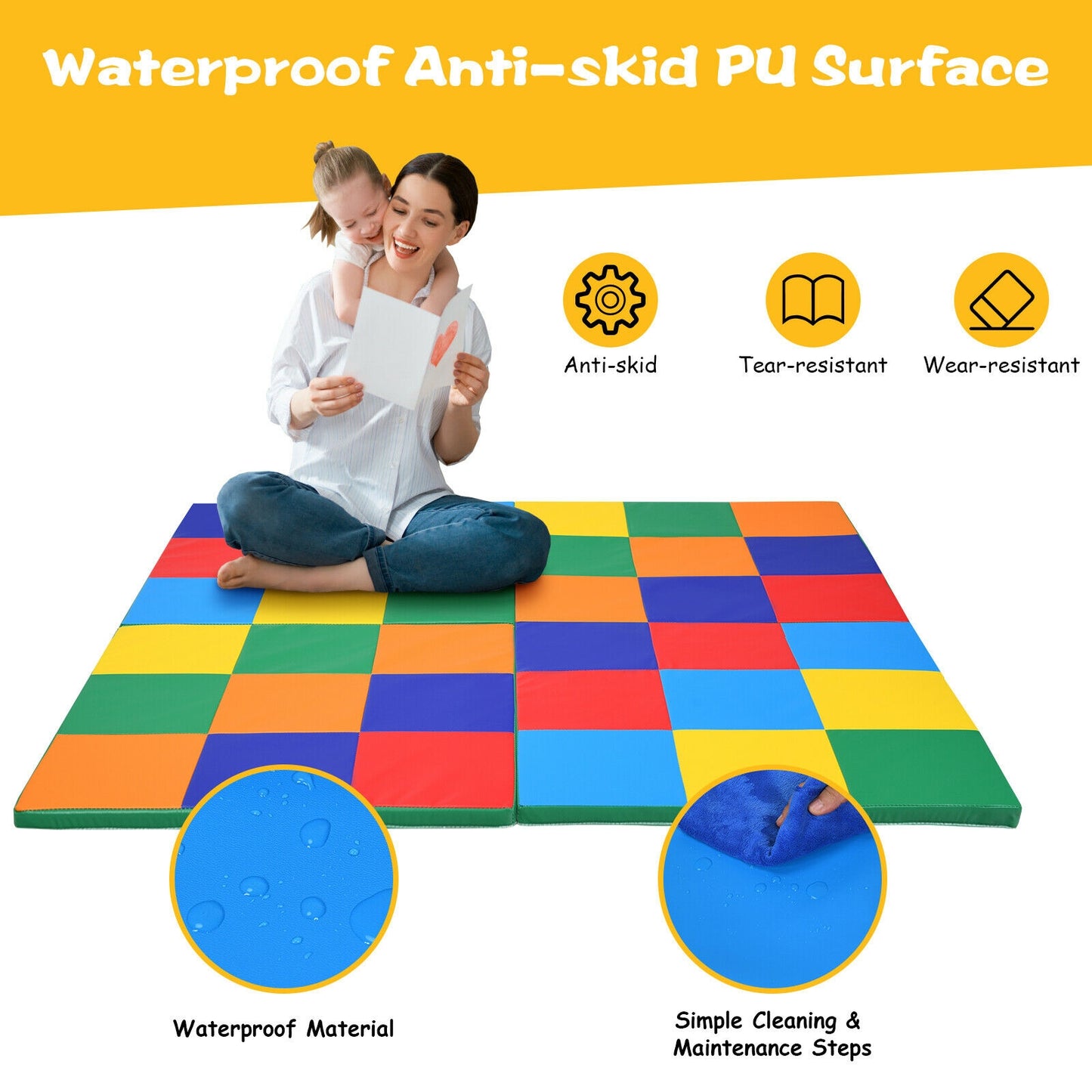 58 Inch Toddler Foam Play Mat Baby Folding Activity Floor Mat Kids Crystal