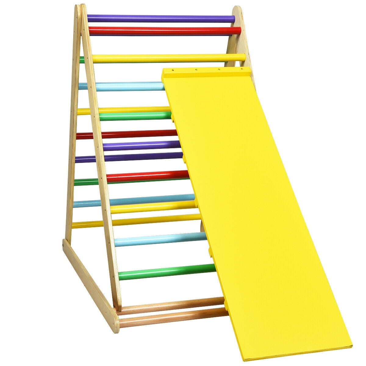 Foldable Wooden Climbing Triangle Indoor with Ladder for Toddler Baby-Multicolor Kids Crystal