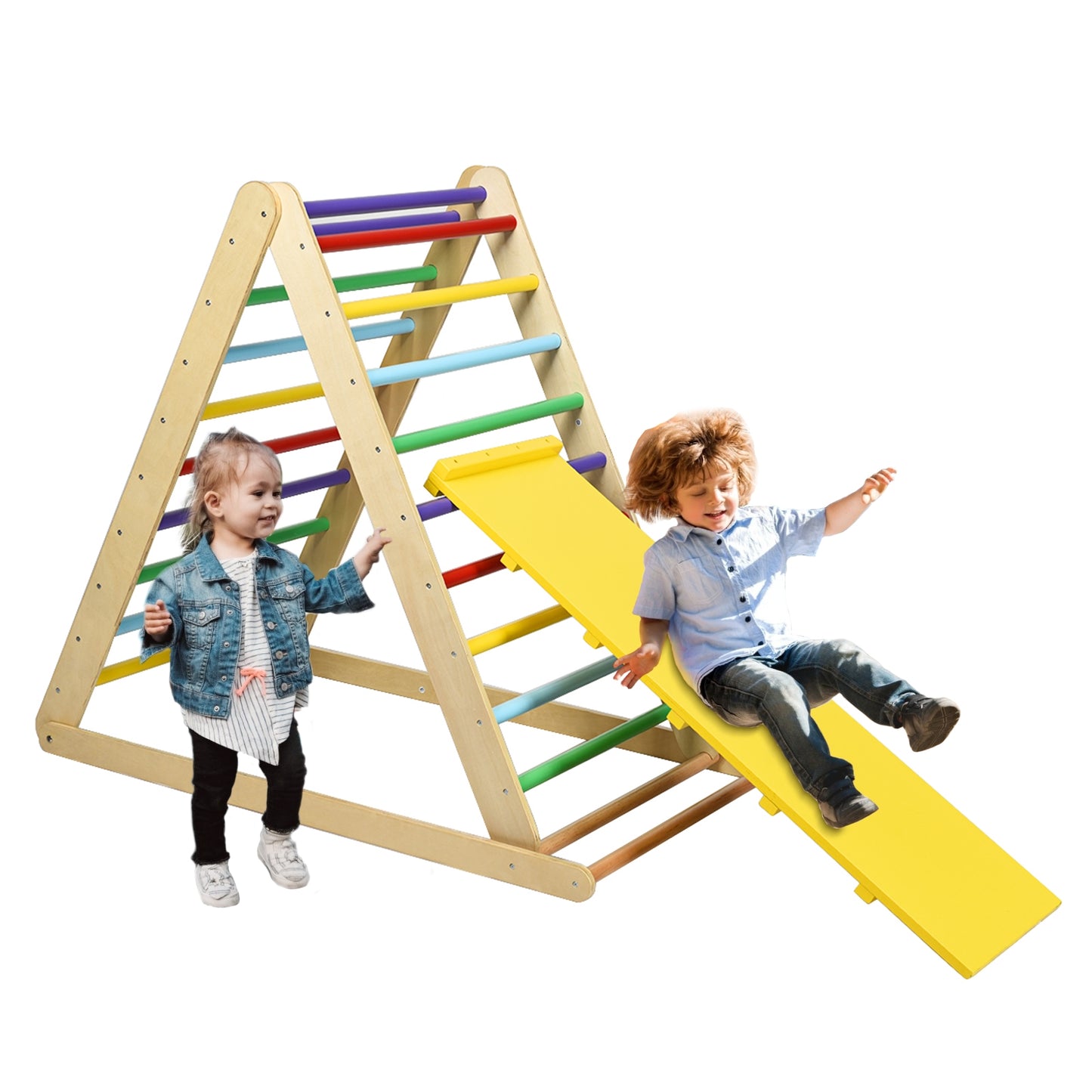 Foldable Wooden Climbing Triangle Indoor with Ladder for Toddler Baby-Multicolor Kids Crystal