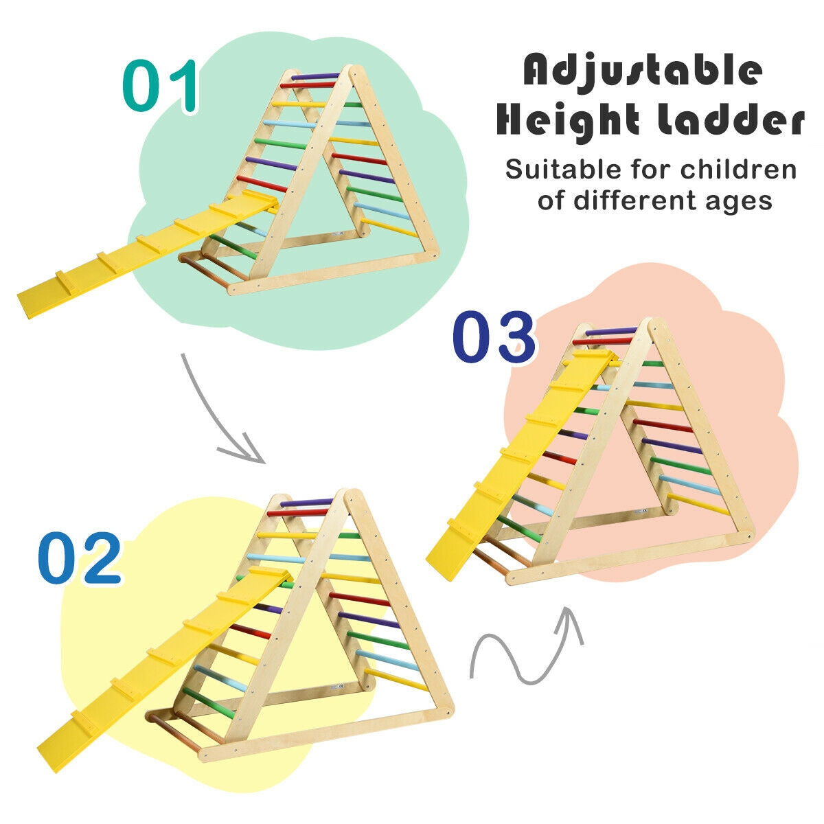 Foldable Wooden Climbing Triangle Indoor with Ladder for Toddler Baby-Multicolor Kids Crystal