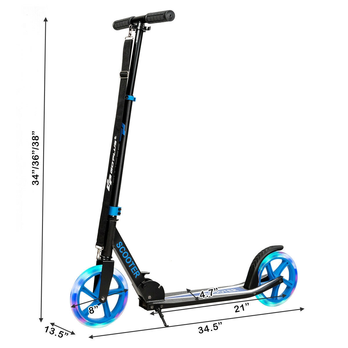 Portable Folding Sports Kick Scooter with LED Wheels-Blue Kids Crystal