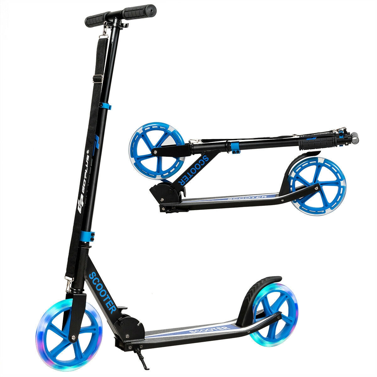 Portable Folding Sports Kick Scooter with LED Wheels-Blue Kids Crystal