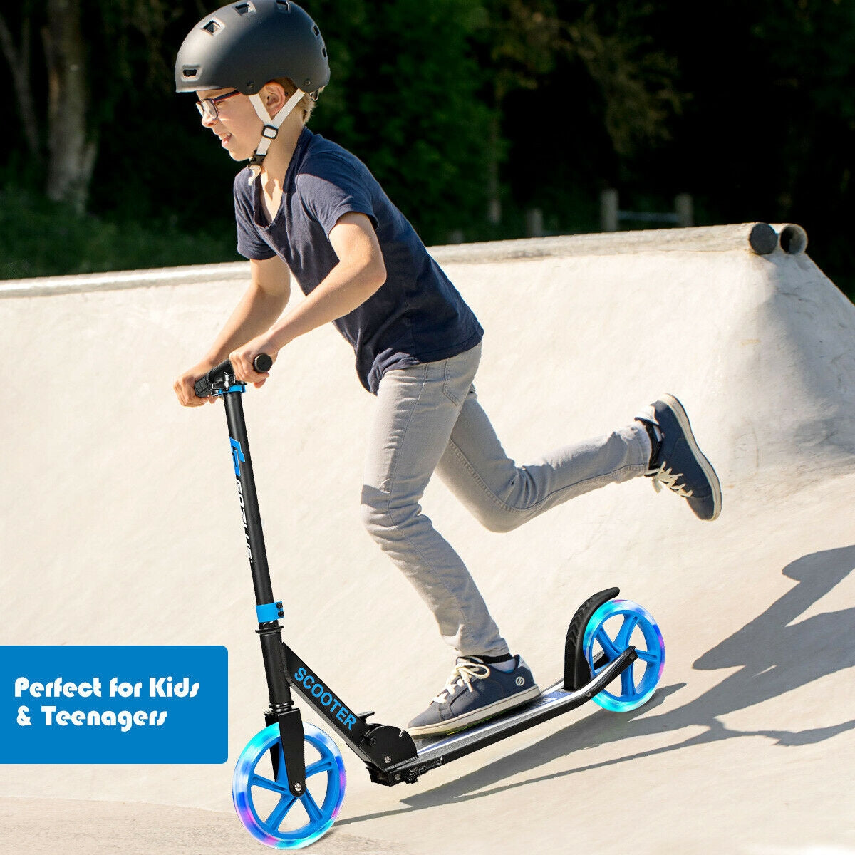 Portable Folding Sports Kick Scooter with LED Wheels-Blue Kids Crystal