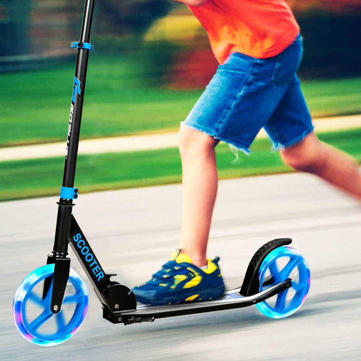Portable Folding Sports Kick Scooter with LED Wheels-Blue Kids Crystal
