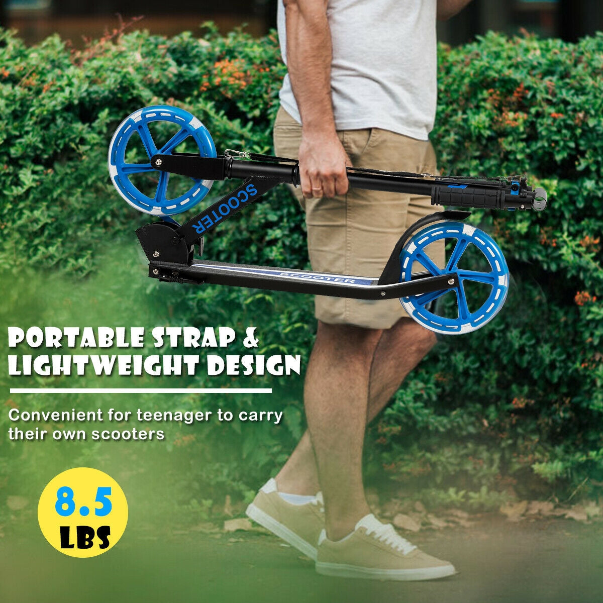 Portable Folding Sports Kick Scooter with LED Wheels-Blue Kids Crystal