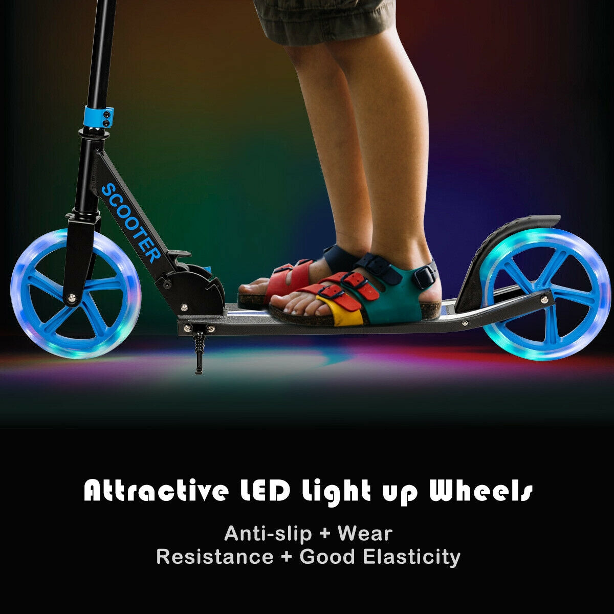 Portable Folding Sports Kick Scooter with LED Wheels-Blue Kids Crystal