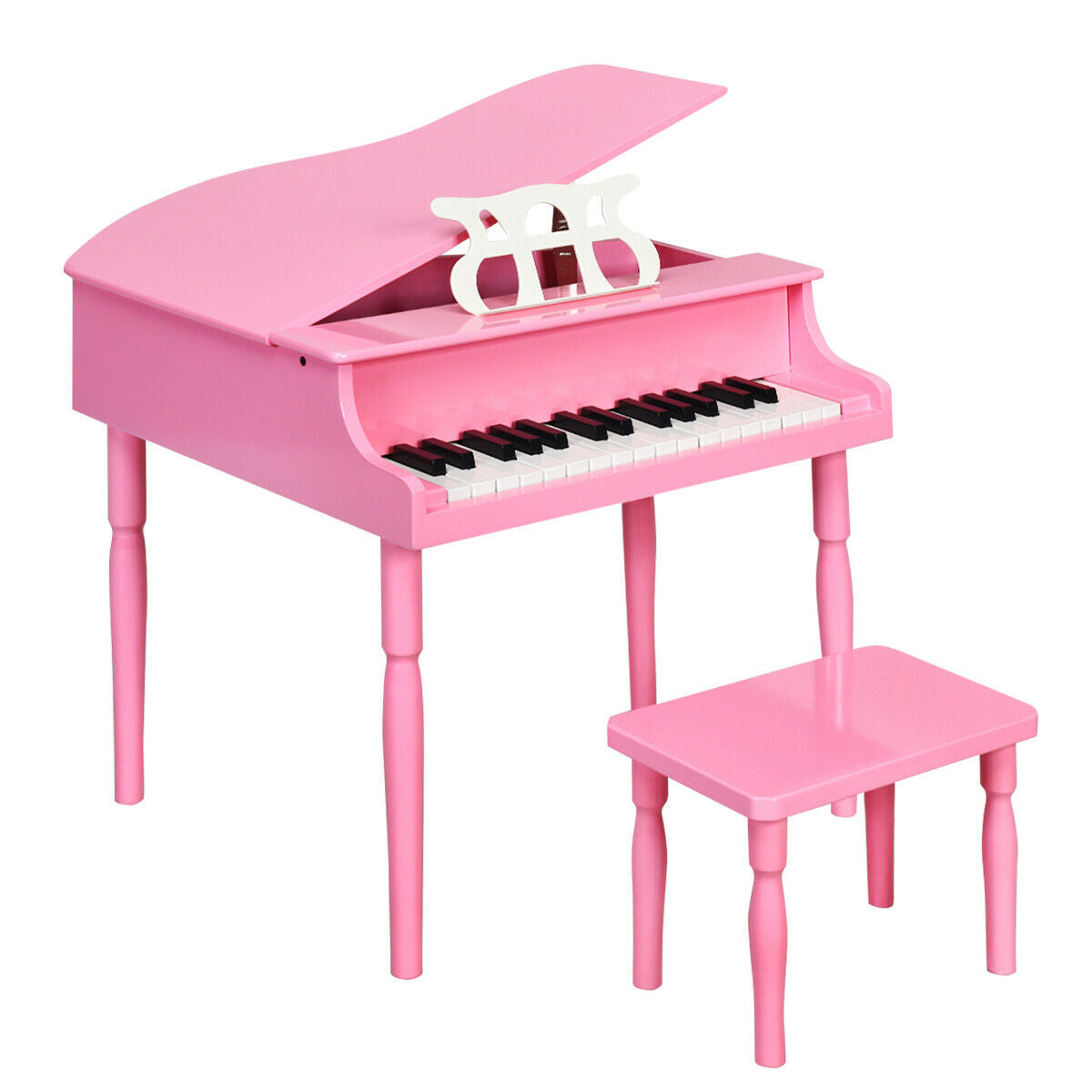 30-Key Wood Toy Kids Grand Piano with Bench and Music Rack-Pink Kids Crystal