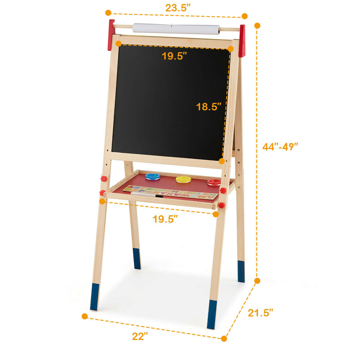 All-in-One Wooden Height Adjustable Kid's Art Easel with Magnetic Stickers and Paper Kids Crystal