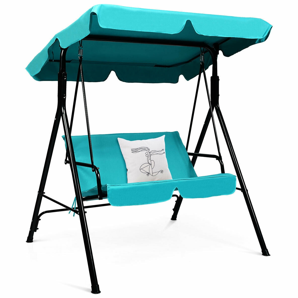 Loveseat Cushioned Patio Steel Frame Swing Glider -Blue Kids Crystal