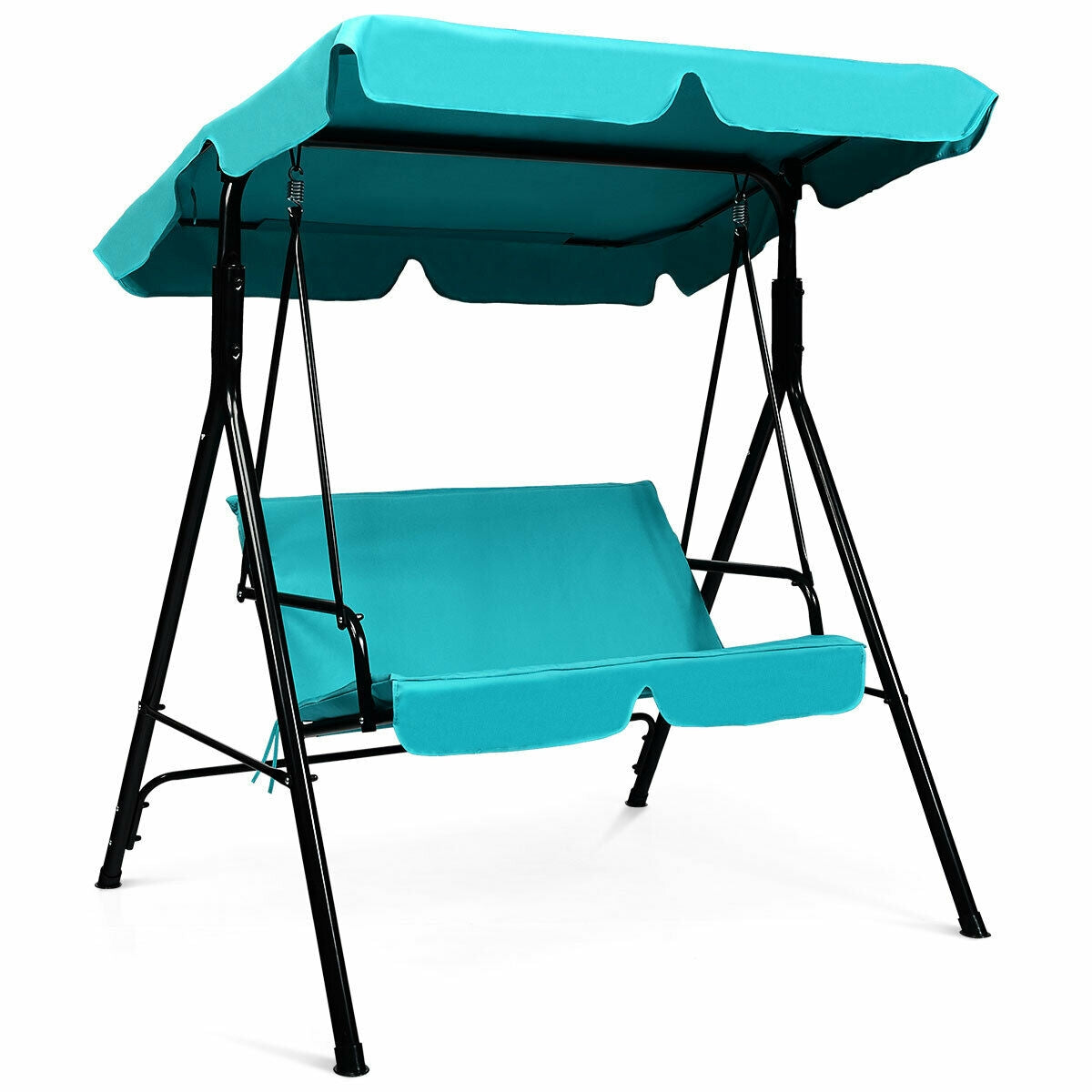 Loveseat Cushioned Patio Steel Frame Swing Glider -Blue Kids Crystal