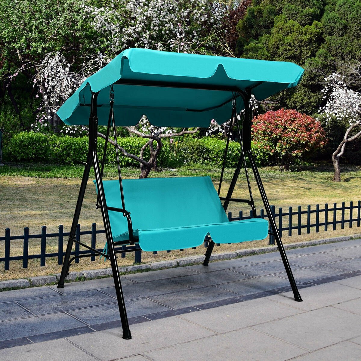 Loveseat Cushioned Patio Steel Frame Swing Glider -Blue Kids Crystal