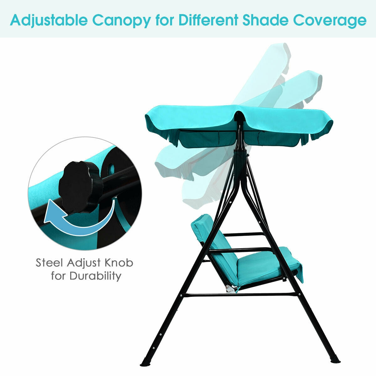 Loveseat Cushioned Patio Steel Frame Swing Glider -Blue Kids Crystal