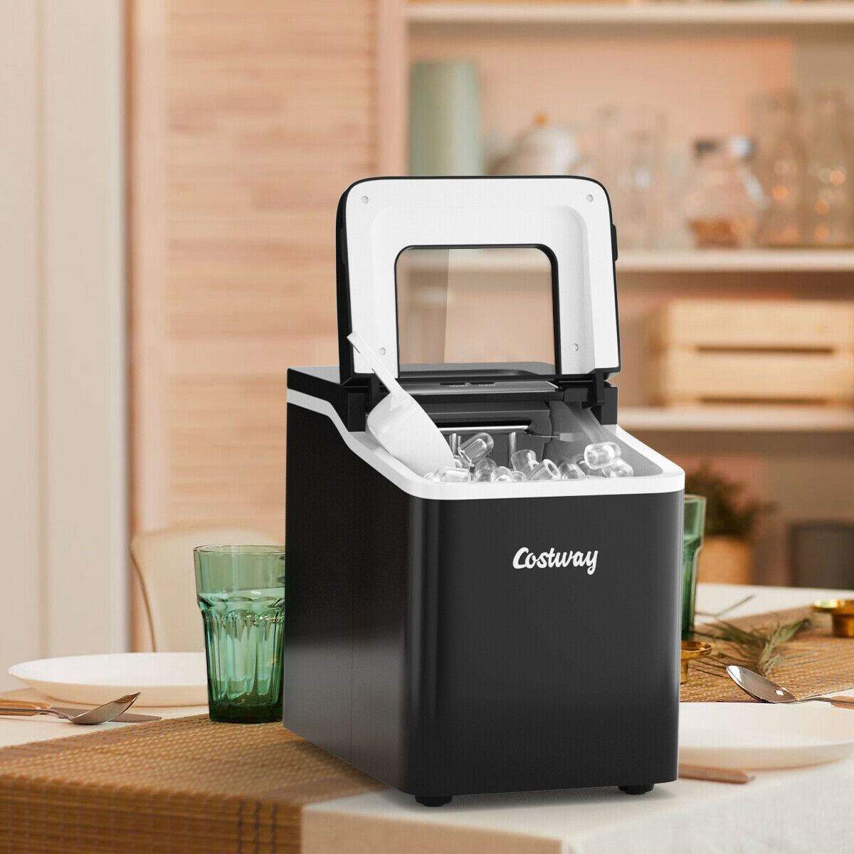 26lbs/24h Portable Countertop Ice Maker Machine with Scoop 9 Ice Cubes Ready in 8 minutes-Black Kids Crystal