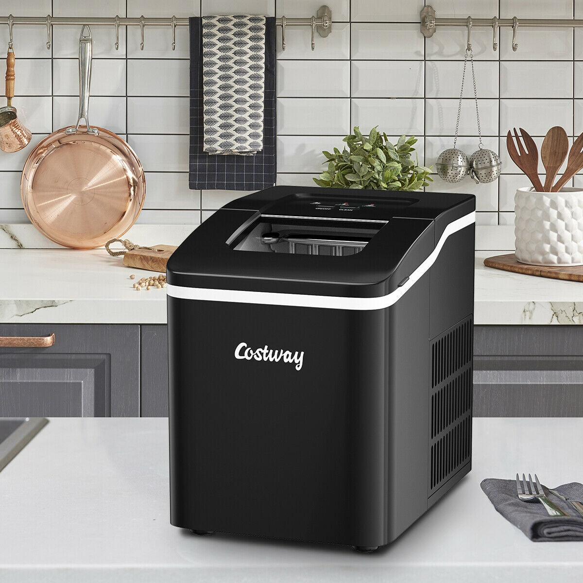 26lbs/24h Portable Countertop Ice Maker Machine with Scoop 9 Ice Cubes Ready in 8 minutes-Black Kids Crystal