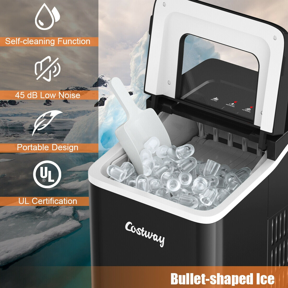 26lbs/24h Portable Countertop Ice Maker Machine with Scoop 9 Ice Cubes Ready in 8 minutes-Black Kids Crystal