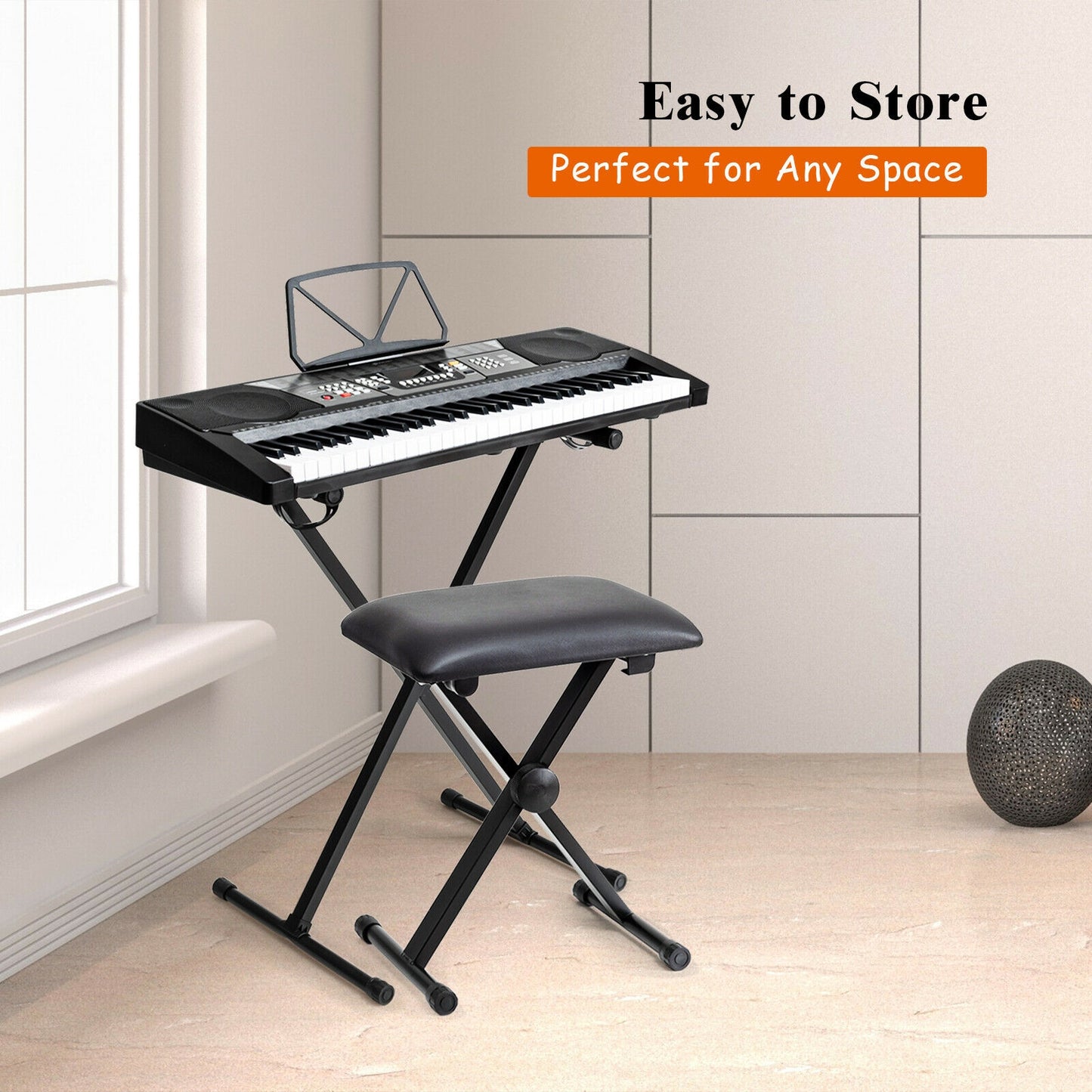 61 Key Electronic Keyboard Piano Set with Stand Bench Headphones Kids Crystal