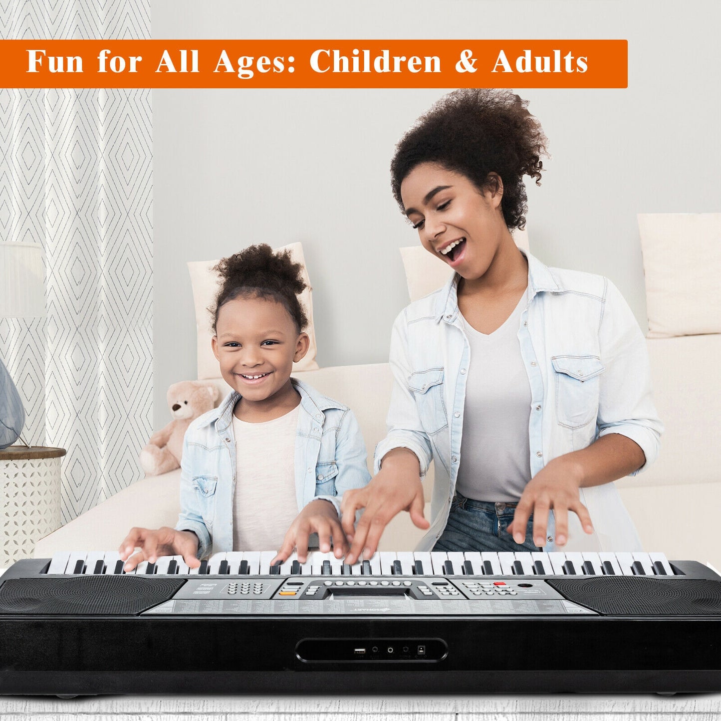 61 Key Electronic Keyboard Piano Set with Stand Bench Headphones Kids Crystal